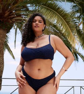 ASOS Curve ASOS DESIGN Curve courtney textured florida bikini bottoms in navy
