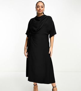 ASOS Curve ASOS DESIGN Curve cowl neck midi dress with wrap skirt in black