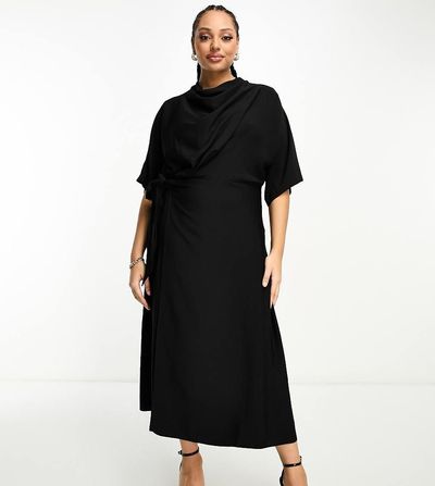 ASOS Curve ASOS DESIGN Curve cowl neck midi dress with wrap skirt in black