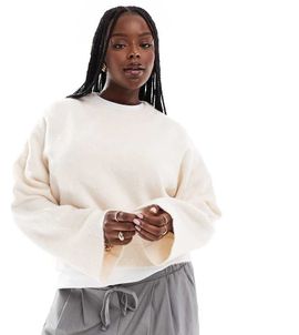 ASOS Curve ASOS DESIGN Curve crew neck boxy sweater with wide cuff in cream-White