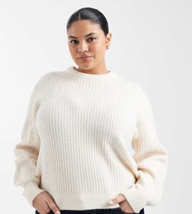 ASOS Curve ASOS DESIGN Curve crew neck rib knit detailing sweater in cream-White