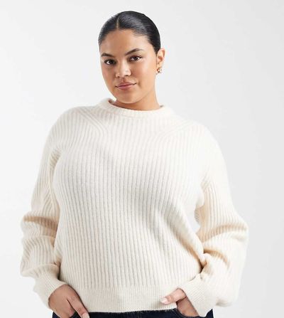 ASOS Curve ASOS DESIGN Curve crew neck rib knit detailing sweater in cream-White