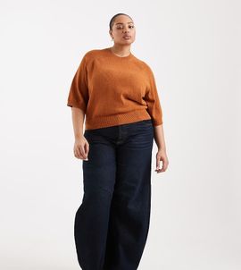 ASOS Curve ASOS DESIGN Curve crew neck slouchy dropped sleeves t-shirt in toffee-Brown