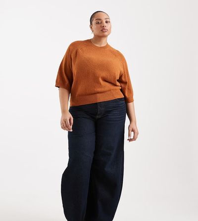 ASOS Curve ASOS DESIGN Curve crew neck slouchy dropped sleeves t-shirt in toffee-Brown