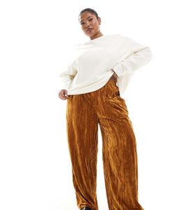 ASOS Curve ASOS DESIGN Curve crinkle velvet pull on pants in gold