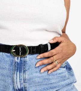 ASOS Curve ASOS DESIGN Curve croc double circle waist and hip belt-Black