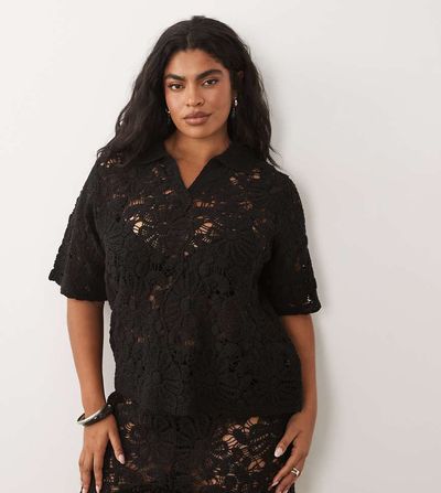 ASOS Curve ASOS DESIGN Curve crochet shorts in black - part of a set