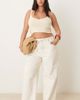 ASOS Curve ASOS DESIGN Curve crop wide leg dad jean with belt in ecru-White - 1