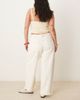 ASOS Curve ASOS DESIGN Curve crop wide leg dad jean with belt in ecru-White - 2
