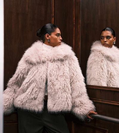 ASOS Curve ASOS DESIGN Curve cropped faux fur jacket in cream-White