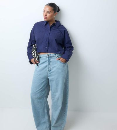 ASOS Curve ASOS DESIGN Curve cropped shirt in navy