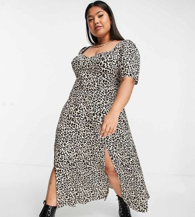 ASOS Curve ASOS DESIGN Curve cupped maxi dress with slits in animal print-Multi