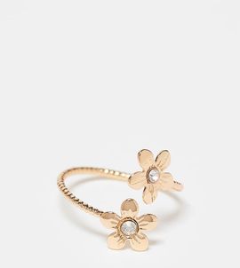 ASOS Curve ASOS DESIGN Curve dainty wrap around floral ring in gold tone