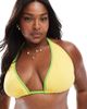 ASOS Curve ASOS DESIGN Curve Dani high apex triangle bikini top in yellow and green-Multi - 1