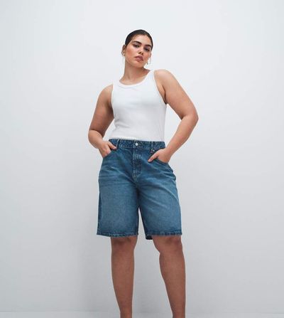 ASOS Curve ASOS DESIGN Curve denim bermuda shorts in mid blue