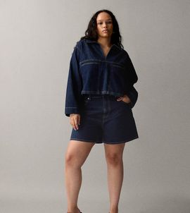 ASOS Curve ASOS DESIGN Curve denim dad shorts in rinse-Navy