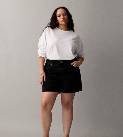 ASOS Curve ASOS DESIGN Curve denim dad shorts in washed black