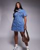 ASOS Curve ASOS DESIGN Curve denim fitted shirt mini dress in mid blue - 1