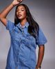 ASOS Curve ASOS DESIGN Curve denim fitted shirt mini dress in mid blue - 2