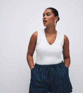 ASOS Curve ASOS DESIGN Curve denim pull on shorts in stripes-Blue
