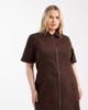 ASOS Curve ASOS DESIGN Curve denim short sleeve mini dress with zip through in chocolate-Brown - 1