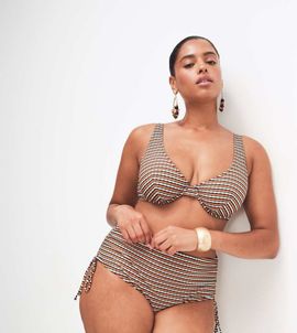 ASOS Curve ASOS DESIGN Curve Dori high apex underwire bikini top in sunset stripe-Orange