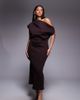 ASOS Curve ASOS DESIGN Curve dramatic neckline midi dress in brown scuba-style fabric - 1