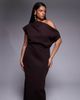 ASOS Curve ASOS DESIGN Curve dramatic neckline midi dress in brown scuba-style fabric - 4