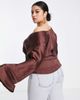 ASOS Curve ASOS DESIGN Curve drape long sleeve top with button keyhole detail and peplum hem in chocolate-Brown - 3