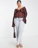 ASOS Curve ASOS DESIGN Curve drape long sleeve top with button keyhole detail and peplum hem in chocolate-Brown - 4