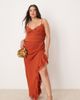 ASOS Curve ASOS DESIGN Curve draped crinkle maxi dress with ruffles and strappy details in rust-Red - 1