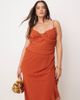 ASOS Curve ASOS DESIGN Curve draped crinkle maxi dress with ruffles and strappy details in rust-Red - 4