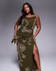 ASOS Curve ASOS DESIGN Curve draped skirt overlay maxi dress with dropped waist and embellishment in khaki green - 1