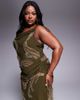 ASOS Curve ASOS DESIGN Curve draped skirt overlay maxi dress with dropped waist and embellishment in khaki green - 4