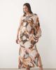 ASOS Curve ASOS DESIGN Curve draped sleeve bias cut maxi dress in brown and blue abstract print-Multi - 1
