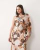 ASOS Curve ASOS DESIGN Curve draped sleeve bias cut maxi dress in brown and blue abstract print-Multi - 2