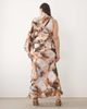 ASOS Curve ASOS DESIGN Curve draped sleeve bias cut maxi dress in brown and blue abstract print-Multi - 3