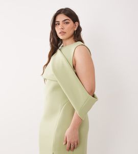 ASOS Curve ASOS DESIGN Curve dropped cut out shoulder midi dress in scuba-style fabric in sage green