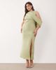 ASOS Curve ASOS DESIGN Curve dropped cut out shoulder midi dress in scuba-style fabric in sage green - 2