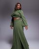 ASOS Curve ASOS DESIGN Curve dropped waist pleat detail maxi skirt in olive - part of a set-Green - 1