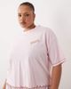 ASOS Curve ASOS DESIGN Curve embroidered siesta slogan short sleeve tee and shorts pajama set with lettuce edge in pink - 4