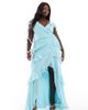 ASOS Curve ASOS DESIGN Curve exclusive flutter sleeve wrap maxi dress with ruffle detail in aqua-Blue - 1