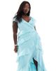 ASOS Curve ASOS DESIGN Curve exclusive flutter sleeve wrap maxi dress with ruffle detail in aqua-Blue - 3