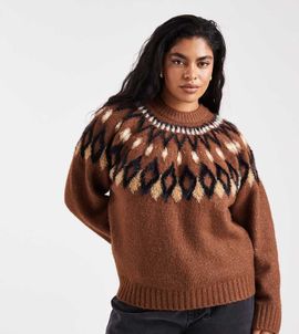 ASOS Curve ASOS DESIGN Curve eyelash yoke placement sweater in toffee-Auburn