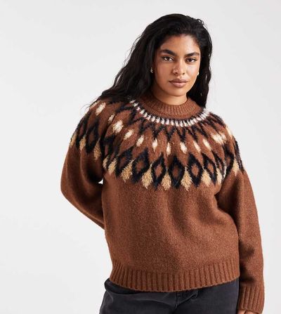 ASOS Curve ASOS DESIGN Curve eyelash yoke placement sweater in toffee-Auburn