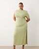 ASOS Curve ASOS DESIGN Curve fallen shoulder slinky midi dress in sage-Green - 1