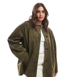 ASOS Curve ASOS DESIGN Curve faux suede car coat in olive-Green