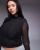 ASOS Curve ASOS DESIGN Curve fitted high neck double layer mesh long sleeve top in black - 2