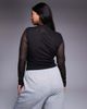 ASOS Curve ASOS DESIGN Curve fitted high neck double layer mesh long sleeve top in black - 3
