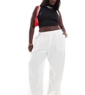ASOS Curve ASOS DESIGN Curve flannel pajama pants in ecru-Neutral
